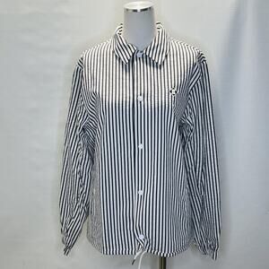 Esprit Jacket Womens Medium Black White Striped Button Up Drawstring Lightweight